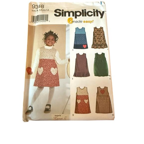 Simplicity 9348 Sewing Pattern Jumpers Girls Vintage 2000 Y2K Uncut FF Hearts - Picture 1 of 3